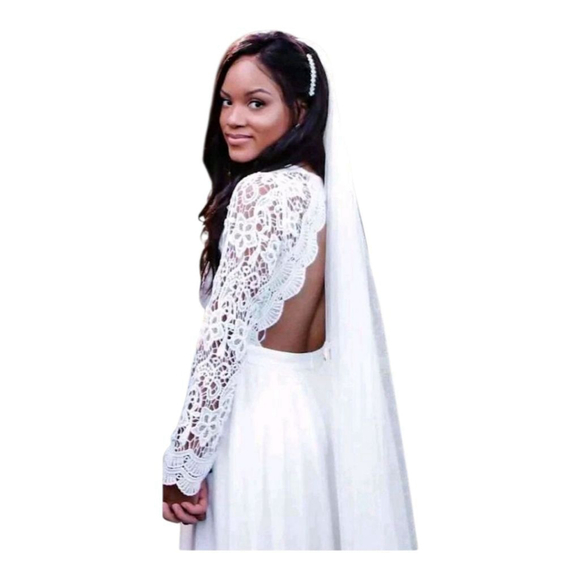 Lulus White Lace Long Sleeve Maxi Wedding Dress Size S